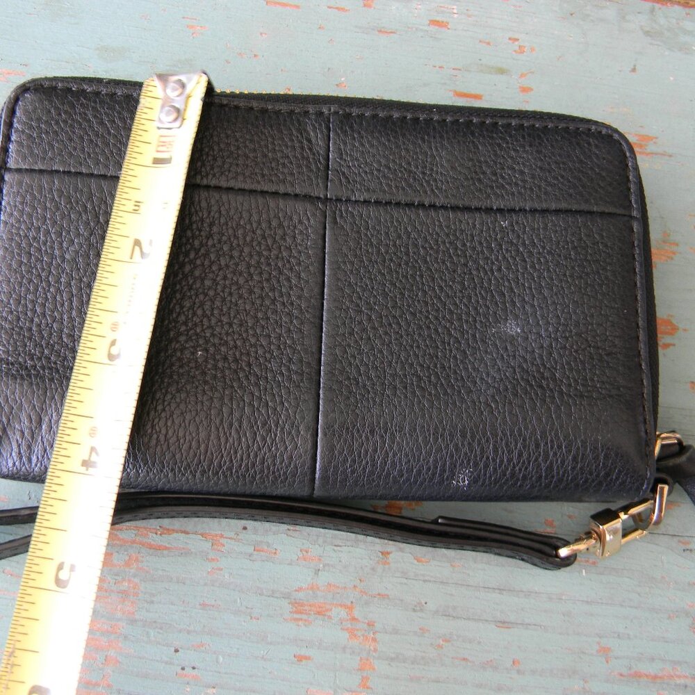 Tory Burch Black Leather Wristlet Clutch with Gold Logo - Picture 5 of 6
